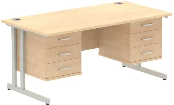 Dynamic Impulse Office Desk with 3 Drawer Fixed Pedestals - 1600 x 800mm - Maple