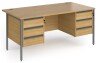 Dams Contract 25 Rectangular Desk with Straight Legs, 3 and 3 Drawer Fixed Pedestals - 1600 x 800mm - Oak