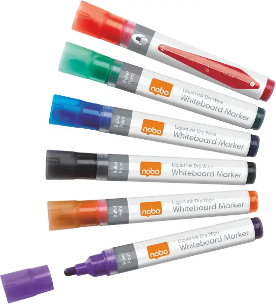 Nobo Liquid Ink Drywipe Markers Assorted (Pack of 6)