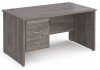 Dams Maestro 25 Rectangular Desk with Panel End Legs and 3 Drawer Fixed Pedestal - 1400 x 800mm - Grey Oak