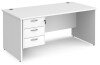 Dams Maestro 25 Rectangular Desk with Panel End Legs and 3 Drawer Fixed Pedestal - 1600 x 800mm - White