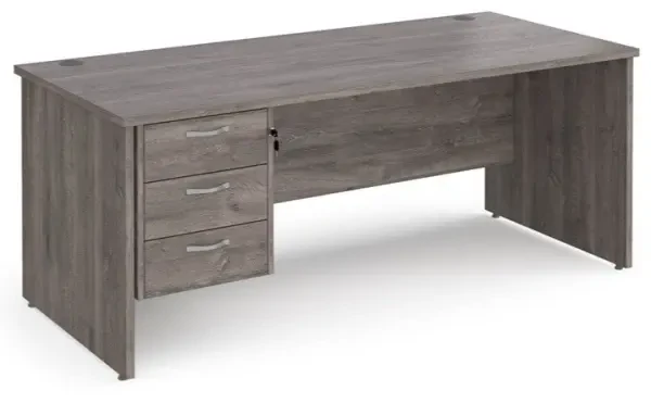 Dams Maestro 25 Rectangular Desk with Panel End Legs and 3 Drawer Fixed Pedestal - 1800 x 800mm - Grey Oak