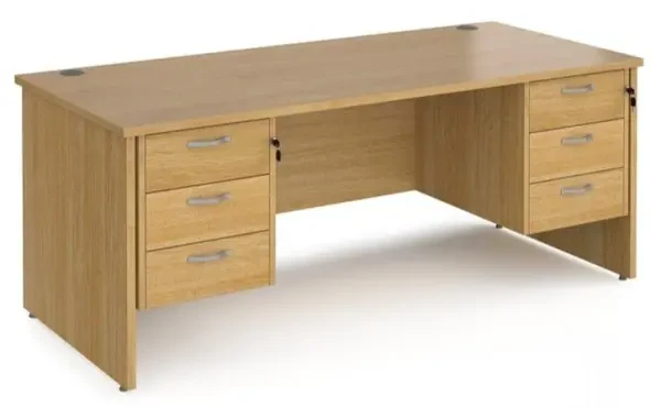 Dams Maestro 25 Rectangular Desk with Panel End Legs, 3 and 3 Drawer Fixed Pedestal - 1800 x 800mm - Oak