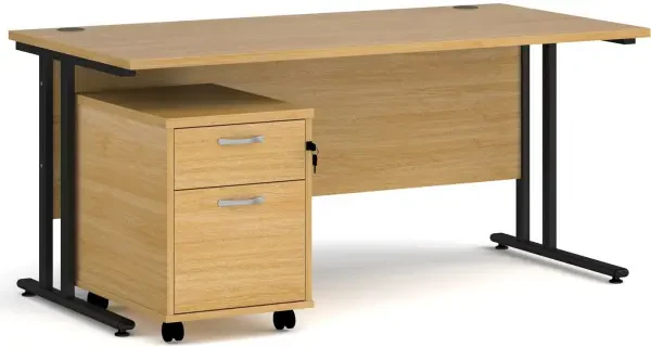 Dams Maestro 25 Rectangular Desk with Twin Canitlever Legs and 2 Drawer Mobile Pedestal - 1600 x 800mm - Oak