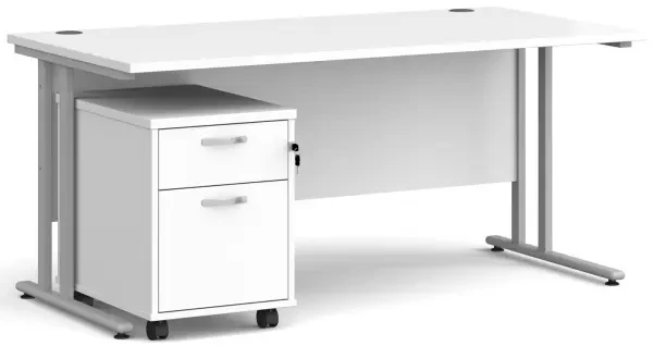 Dams Maestro 25 Rectangular Desk with Twin Canitlever Legs and 2 Drawer Mobile Pedestal - 1600 x 800mm - White