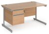 Dams Contract 25 Rectangular Desk with Single Cantilever Legs and 2 Drawer Fixed Pedestal - 1400 x 800mm - Beech