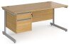Dams Contract 25 Rectangular Desk with Single Cantilever Legs and 2 Drawer Fixed Pedestal - 1600 x 800mm - Oak