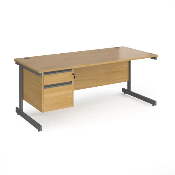 Dams Contract 25 Rectangular Desk with Single Cantilever Legs and 2 Drawer Fixed Pedestal - 1800 x 800mm - Oak