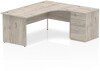 Dynamic Impulse Corner Desk with Panel End Leg and 600mm Fixed Pedestal - 1800 x 1200mm - Grey oak