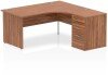 Dynamic Impulse Corner Desk with Panel End Leg and 600mm Fixed Pedestal - 1600 x 1200mm - Walnut