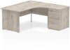 Dynamic Impulse Corner Desk with Panel End Leg and 600mm Fixed Pedestal - 1600 x 1200mm - Grey oak