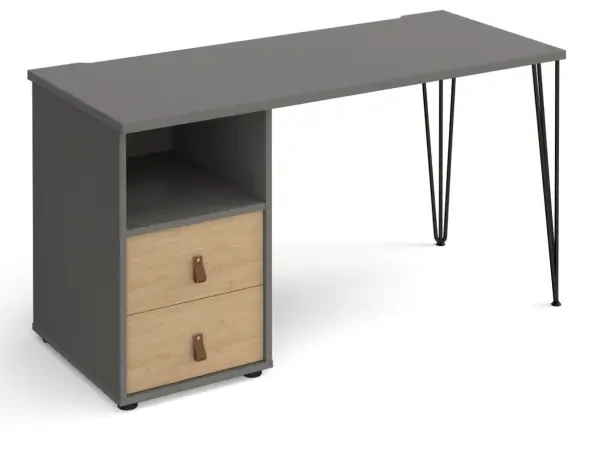 Dams Tikal Rectangular Desk with Hairpin Legs and 2 Drawer Support Pedestal - 1400mm x 600mm - Kendal Oak