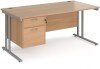 Dams Maestro 25 Rectangular Desk with Twin Cantilever Legs and 2 Drawer Fixed Pedestal - 1600 x 800mm - Beech