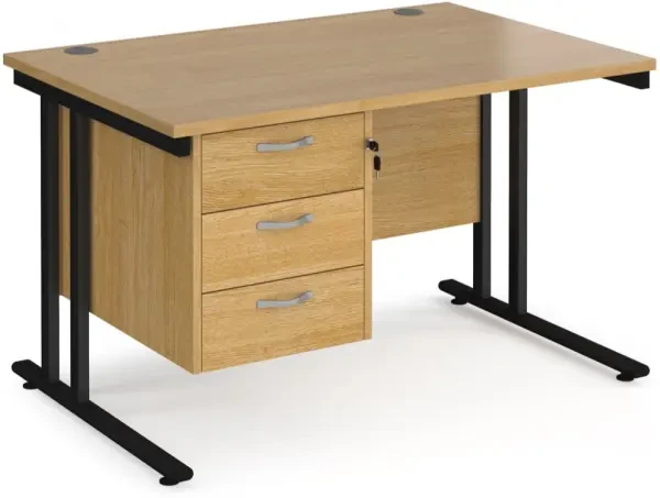 Dams Maestro 25 Rectangular Desk with Twin Cantilever Legs and 3 Drawer Fixed Pedestal - 1200 x 800mm - Oak