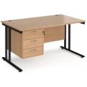 Dams Maestro 25 Rectangular Desk with Twin Cantilever Legs and 3 Drawer Fixed Pedestal - 1400 x 800mm