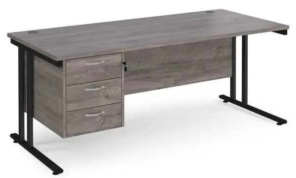 Dams Maestro 25 Rectangular Desk with Twin Cantilever Legs and 3 Drawer Fixed Pedestal - 1800 x 800mm - Grey Oak