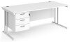 Dams Maestro 25 Rectangular Desk with Twin Cantilever Legs and 3 Drawer Fixed Pedestal - 1800 x 800mm - White