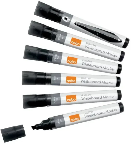 Nobo Liquid Ink Chisel Tip Whiteboard Pens Black (Pack of 10)