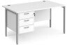 Dams Maestro 25 Rectangular Desk with Straight Legs and 3 Drawer Fixed Pedestal - 1400 x 800mm - White