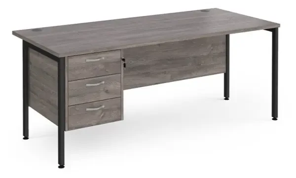 Dams Maestro 25 Rectangular Desk with Straight Legs and 3 Drawer Fixed Pedestal - 1800 x 800mm - Grey Oak