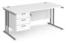 Dams Maestro 25 Rectangular Desk with Twin Cantilever Legs and 3 Drawer Fixed Pedestal - 1600 x 800mm - White