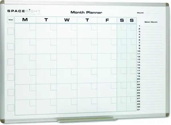 Spaceright Monthly Planner Magnetic Whiteboard - 900 x 600mm