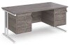 Dams Maestro 25 Rectangular Desk with Twin Cantilever Legs, 3 and 3 Drawer Pedestals - 1600 x 800mm - Grey Oak