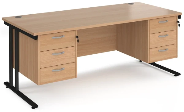 Dams Maestro 25 Rectangular Desk with Twin Cantilever Legs, 3 and 3 Drawer Pedestals - 1800 x 800mm - Beech