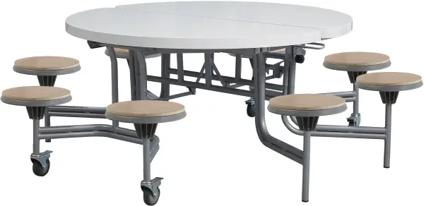 Spaceright 8 Seat Primo Round Mobile Folding Table with Stools - White Gloss