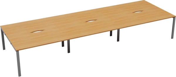 TC Bench Desk, Pod of 6, Full Depth - 3600 x 1600mm - Beech