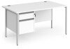 Dams Contract 25 Rectangular Desk with Straight Legs and 2 Drawer Fixed Pedestal - 1400 x 800mm - White