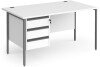 Dams Contract 25 Rectangular Desk with Straight Legs and 3 Drawer Fixed Pedestal - 1400 x 800mm - White