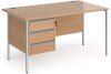 Dams Contract 25 Rectangular Desk with Straight Legs and 3 Drawer Fixed Pedestal - 1400 x 800mm - Beech