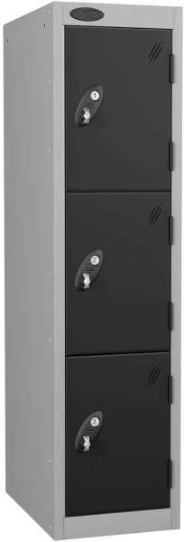 Probe Low Single Three Door Steel Lockers - 1210 x 305 x 305mm - Black (RAL 9004)