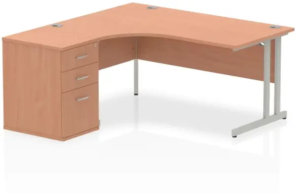 Dynamic Impulse Corner Desk with Cantilever Leg and 600mm Desk High Pedestal - 1600 x 1200mm