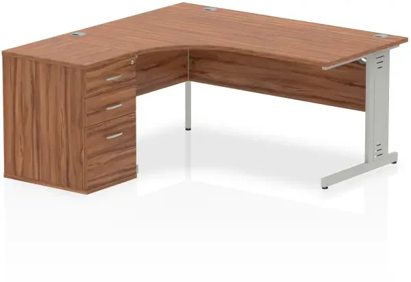 Dynamic Impulse Corner Desk with Cable Managed Leg and 600mm Fixed Pedestal - 1600mm x 1200mm - Walnut