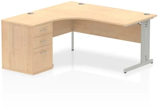 Dynamic Impulse Corner Desk with Cable Managed Leg and 600mm Fixed Pedestal - 1600mm x 1200mm - Maple