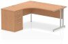 Dynamic Impulse Corner Desk with Cantilever Leg and 800mm Desk High Pedestal - 1400 x 1200mm - Oak