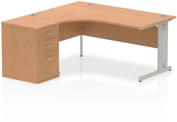 Dynamic Impulse Corner Desk with Cable Managed Leg and 600mm Fixed Pedestal - 1600mm x 1200mm - Oak