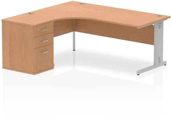 Dynamic Impulse Corner Desk with Cable Managed Leg and 600mm Fixed Pedestal - 1800mm x 1200mm - Oak