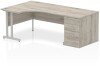 Dynamic Impulse Corner Desk with Cantilever Leg and 800mm Desk High Pedestal - 1400 x 1200mm - Grey oak