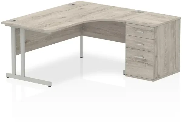 Dynamic Impulse Corner Desk with Cantilever Leg and 600mm Desk High Pedestal - 1600 x 1200mm