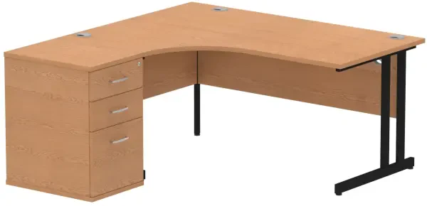 Dynamic Impulse Corner Desk with Cantilever Leg and 600mm Desk High Pedestal - 1800 x 1200mm - Oak