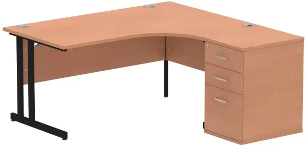 Dynamic Impulse Corner Desk with Cantilever Leg and 600mm Desk High Pedestal - 1600 x 1200mm