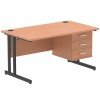 Dynamic Impulse Office Desk with 3 Drawer Fixed Pedestal - 1400 x 800mm - Beech