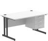 Dynamic Impulse Office Desk with 3 Drawer Fixed Pedestal - 1400 x 800mm - White