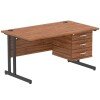 Dynamic Impulse Office Desk with 3 Drawer Fixed Pedestal - 1400 x 800mm - Walnut