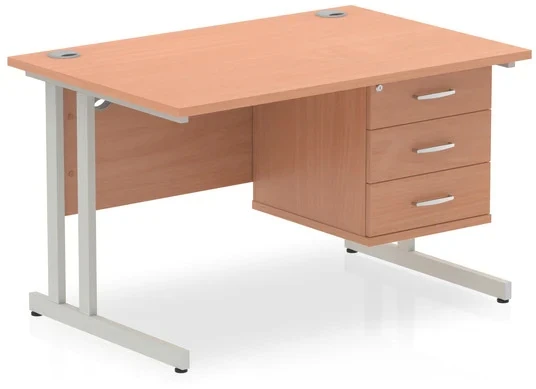 Dynamic Impulse Rectangular Desk with Cantilever Legs and 3 Drawer Top Pedestal - 1200mm x 800mm - Beech