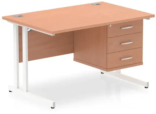 Dynamic Impulse Rectangular Desk with Cantilever Legs and 3 Drawer Top Pedestal - 1200mm x 800mm - Beech