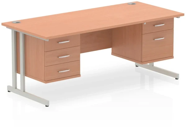 Dynamic Impulse Office Desk with 2 Drawer & 3 Drawer Fixed Pedestal - 1800 x 800mm - Beech